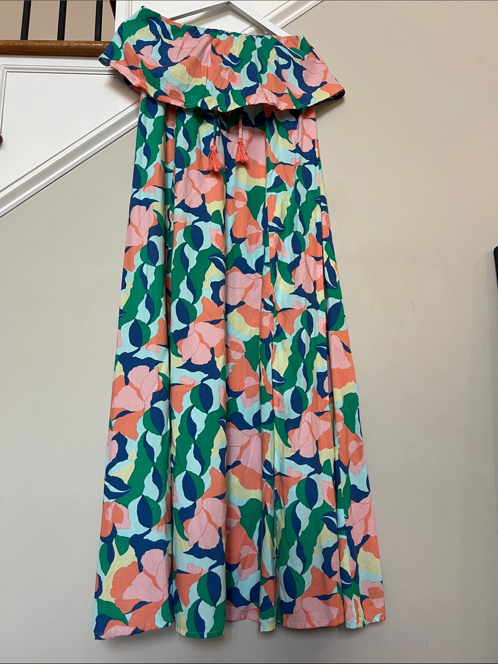 Japna Casual Floral Print Maxi Dress Bright Tropical Off Shoulder Ruffle XS NEW